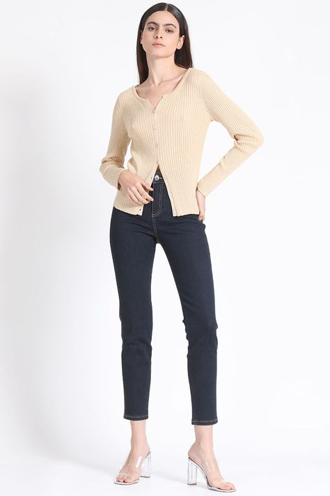 Jersey Tejido Boton Nacar, Beige Liola-1