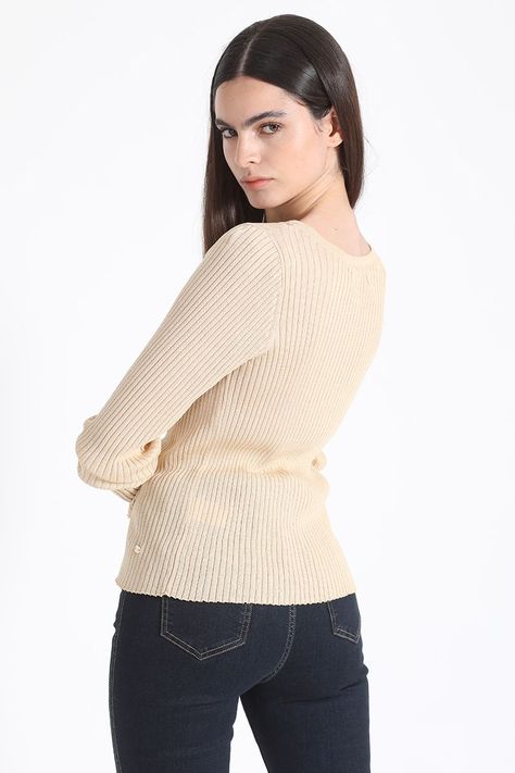 Jersey Tejido Boton Nacar, Beige Liola-4