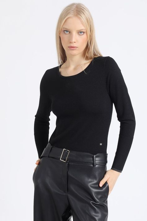 Sweater Basico Punto, Negro Liola-4