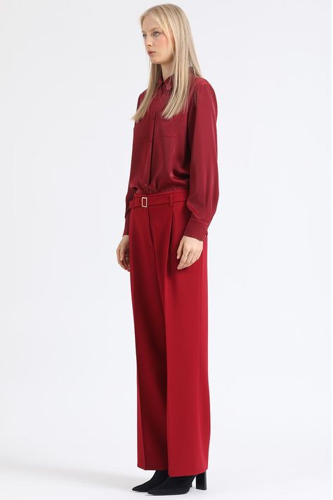 Pantalon Recto Con Pinzas Tiro Alto, Vino Liola-2