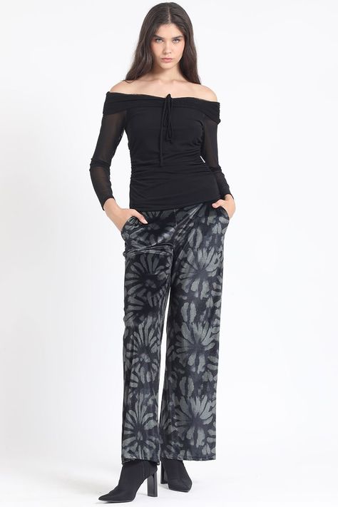 Pantalon Ancho, Tiro Alto, Estampado, Verde Liola-1
