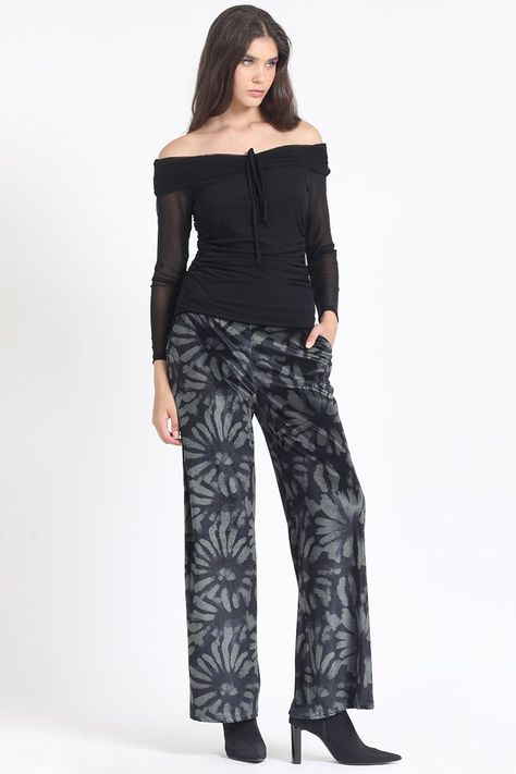 Pantalon Ancho, Tiro Alto, Estampado, Verde Liola-2