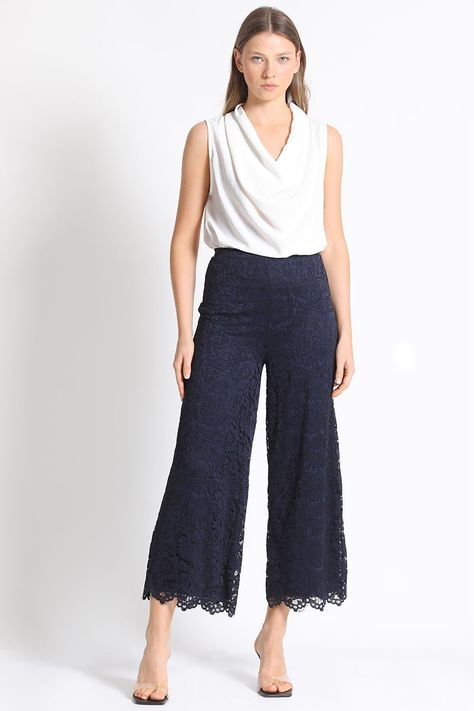 Pantalon Recto Encaje Azul Marino Liola-0