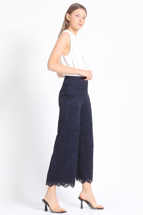Pantalon Recto Encaje Azul Marino Liola-1