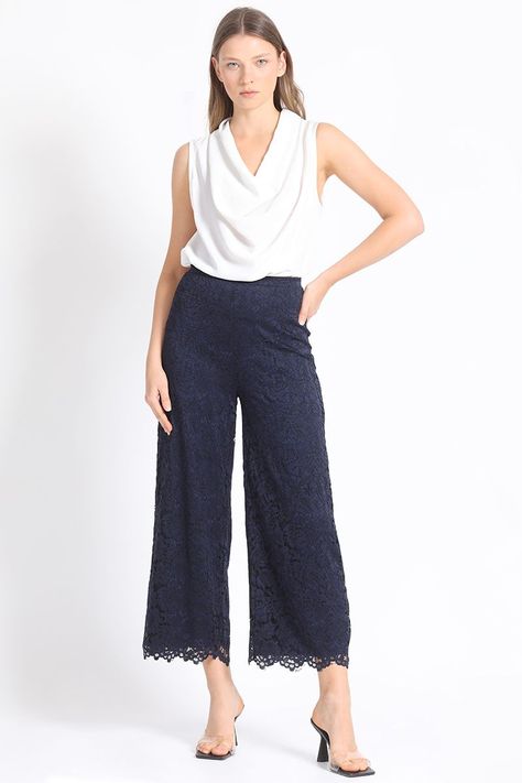 Pantalon Recto Encaje Azul Marino Liola-4
