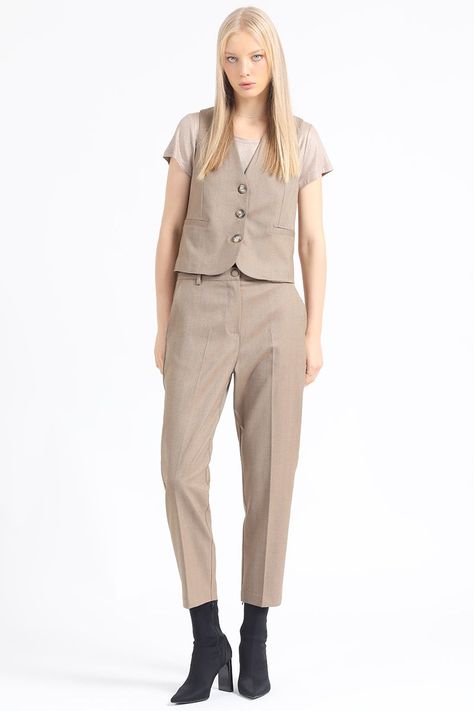 Pantalon Sastre, Tiro Alto, Espiga Listado, Cafe Liola-0