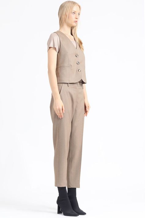 Pantalon Sastre, Tiro Alto, Espiga Listado, Cafe Liola-1