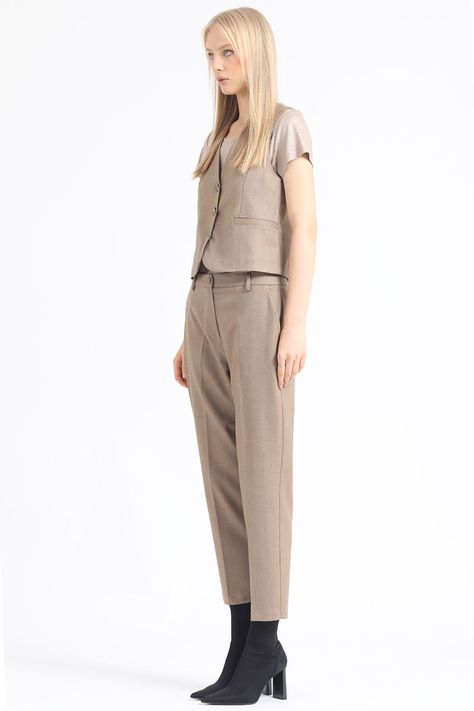Pantalon Sastre, Tiro Alto, Espiga Listado, Cafe Liola-2