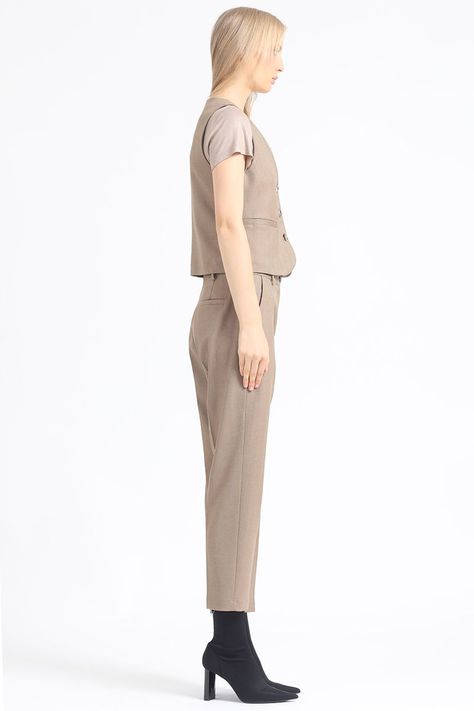 Pantalon Sastre, Tiro Alto, Espiga Listado, Cafe Liola-3