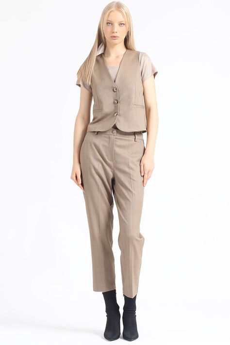 Pantalon Sastre, Tiro Alto, Espiga Listado, Cafe Liola-4
