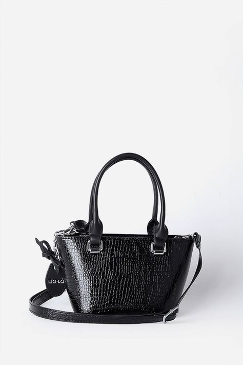 Cartera Mini Con Llavero, Charol, Efecto Cuero, Negro Liola-0