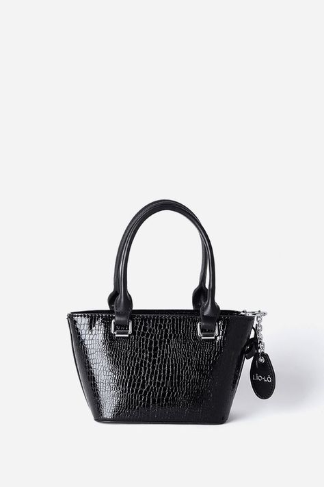 Cartera Mini Con Llavero, Charol, Efecto Cuero, Negro Liola-2