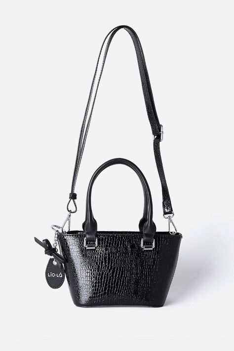 Cartera Mini Con Llavero, Charol, Efecto Cuero, Negro Liola-3