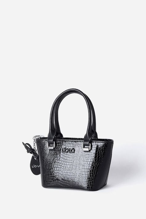 Cartera Mini Con Llavero, Charol, Efecto Cuero, Negro Liola-4
