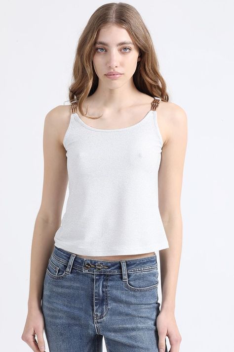 Top Lurex, Herraje De Metal En Hombros, Plateado Liola-3