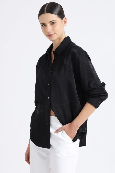 Camisa Recta Cortes, Negro Liola-0