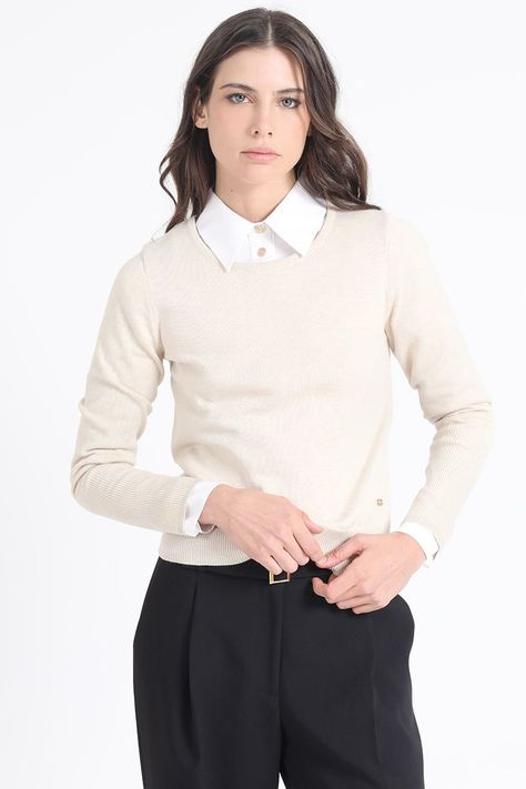 Sweater Basico Punto, Crudo Liola-0