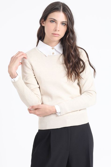 Sweater Basico Punto, Crudo Liola-5