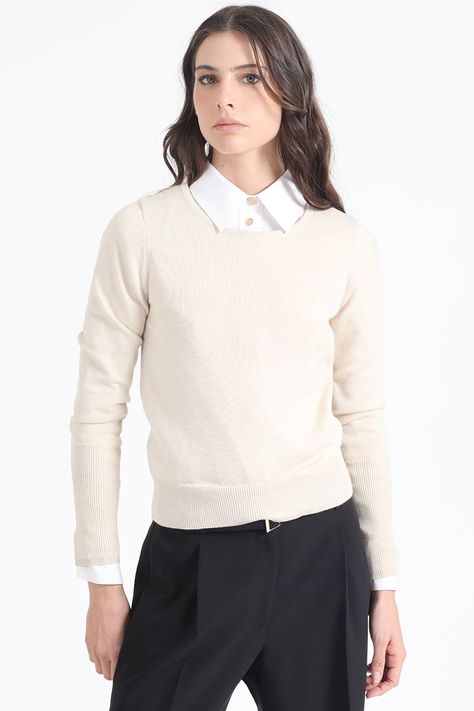 Sweater Basico Punto, Crudo Liola-6