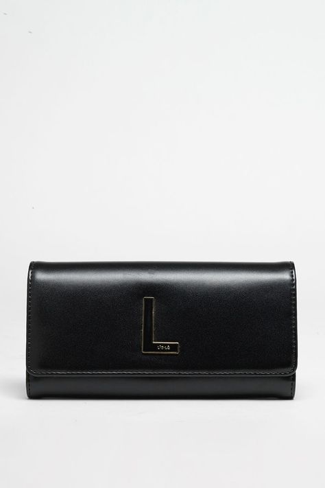 Billetera Efecto Cuero Liso, Inicial L, Negro Liola-0