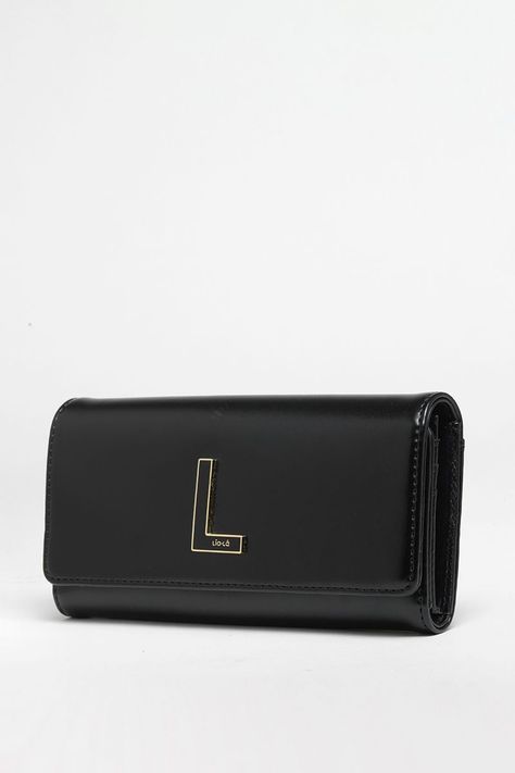 Billetera Efecto Cuero Liso, Inicial L, Negro Liola-1