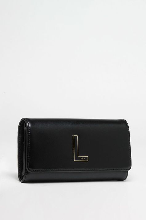 Billetera Efecto Cuero Liso, Inicial L, Negro Liola-2