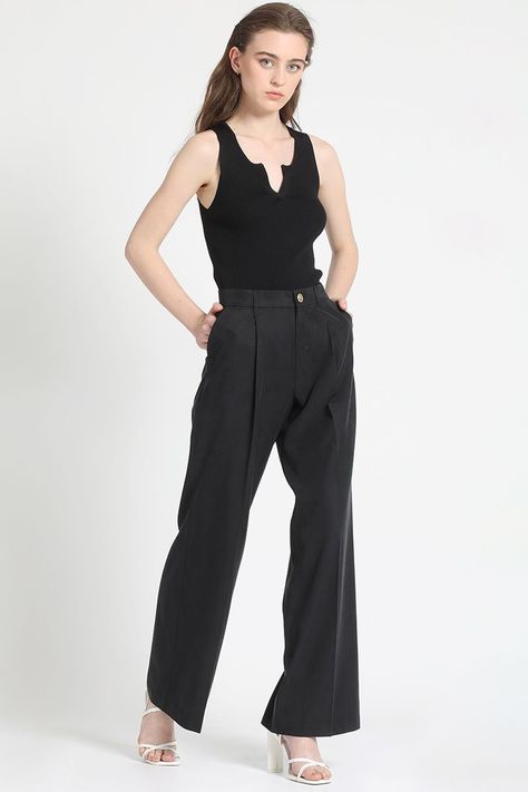 Pantalon Ancho Pinza Negro Liola-4