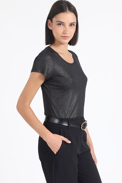 Polera Basica Folia, Negro Liola-3