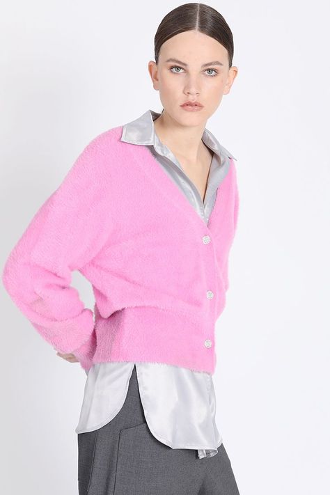 Cardigan Tejido Punto, Botones Joya, Rosa Liola-0