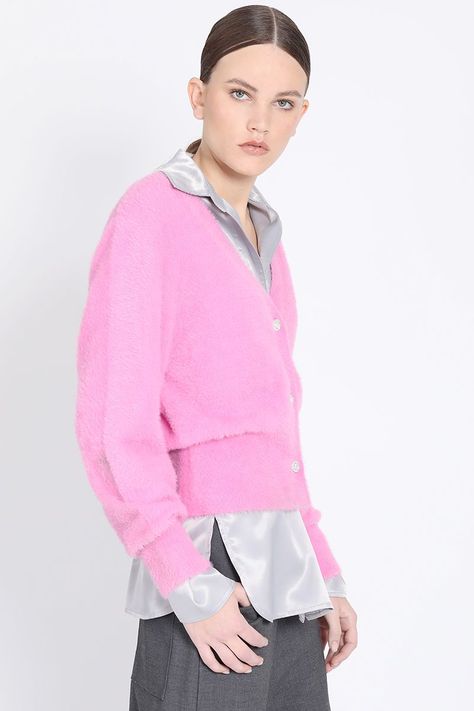 Cardigan Tejido Punto, Botones Joya, Rosa Liola-3
