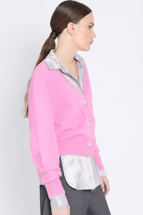 Cardigan Tejido Punto, Botones Joya, Rosa Liola-5