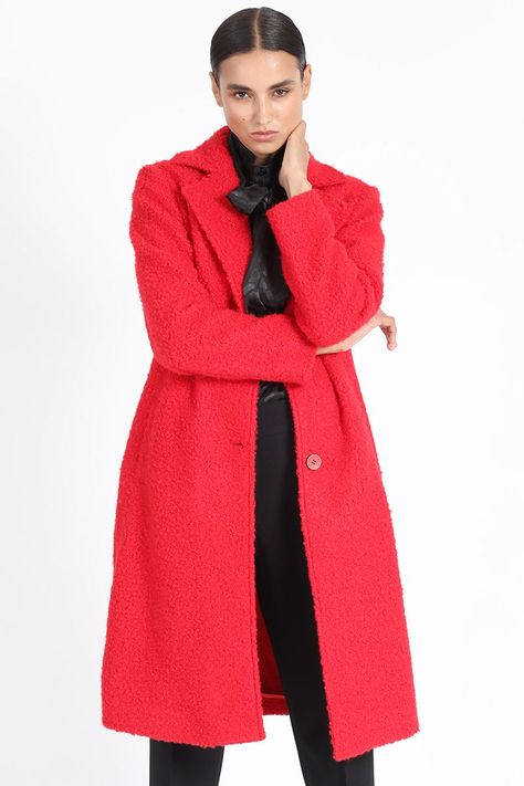 Abrigo Largo Fantasia Boucle, Rojo Liola-0