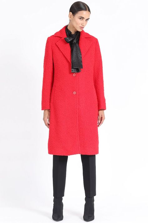 Abrigo Largo Fantasia Boucle, Rojo Liola-1