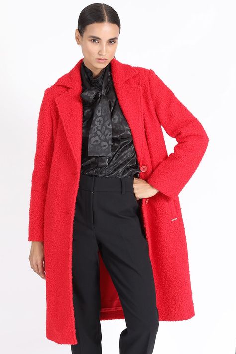 Abrigo Largo Fantasia Boucle, Rojo Liola-2