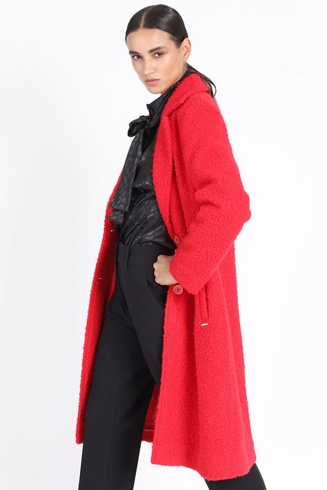 Abrigo Largo Fantasia Boucle, Rojo Liola-3