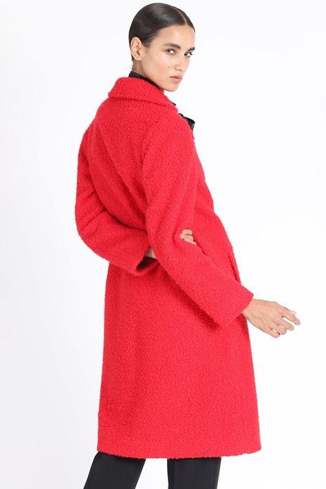 Abrigo Largo Fantasia Boucle, Rojo Liola-4