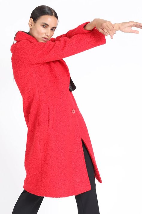 Abrigo Largo Fantasia Boucle, Rojo Liola-5
