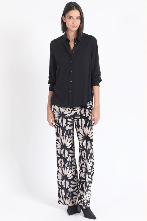 Pantalon Ancho, Tiro Alto, Estampado, Beige Liola-1