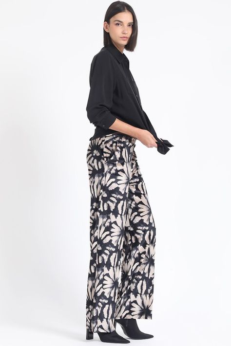Pantalon Ancho, Tiro Alto, Estampado, Beige Liola-2