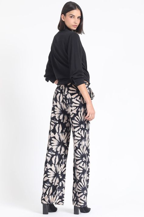 Pantalon Ancho, Tiro Alto, Estampado, Beige Liola-3