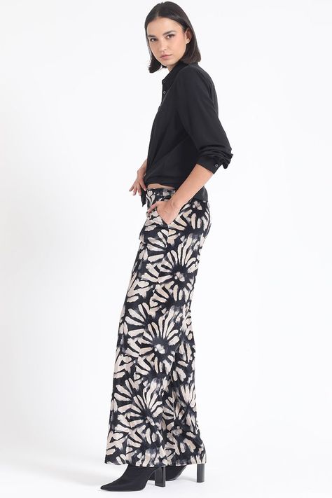 Pantalon Ancho, Tiro Alto, Estampado, Beige Liola-4