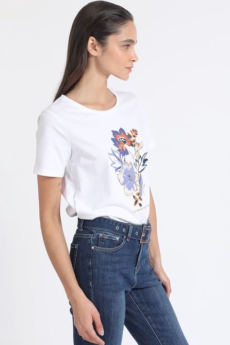Polera Algodón, Estampado Flores Folia, Crudo Liola-2