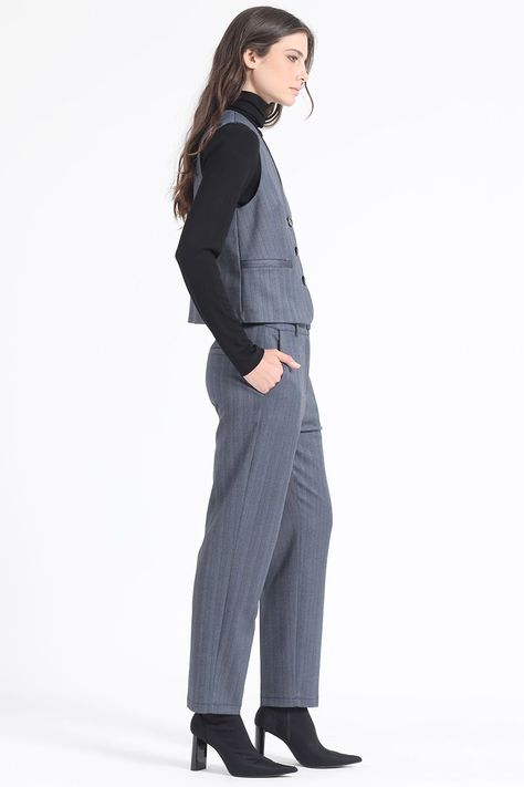 Pantalon Sastre, Tiro Alto, Espiga Listado, Azul Liola-2