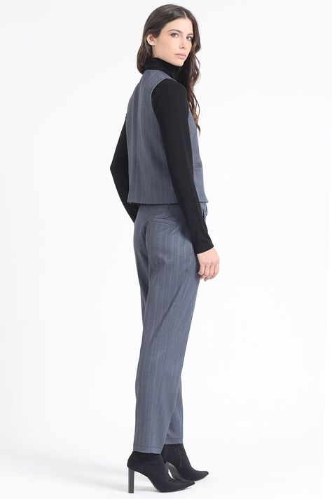 Pantalon Sastre, Tiro Alto, Espiga Listado, Azul Liola-4