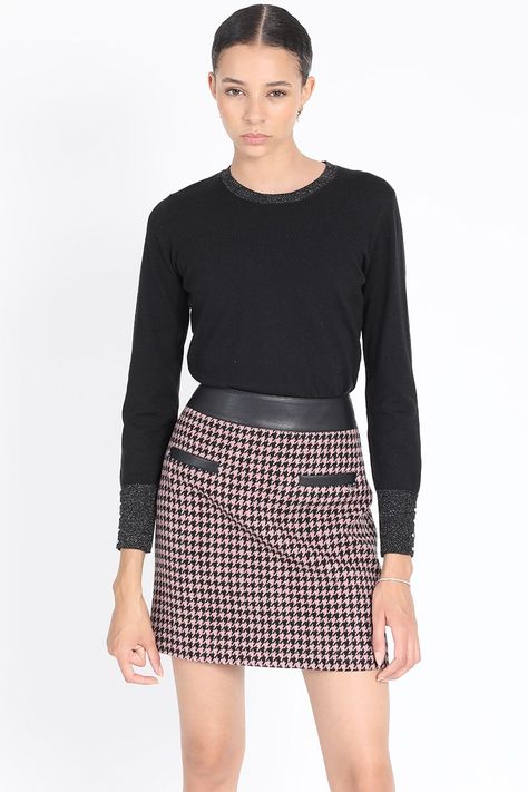 Falda Mini Pied De Poule, Negro Liola-0