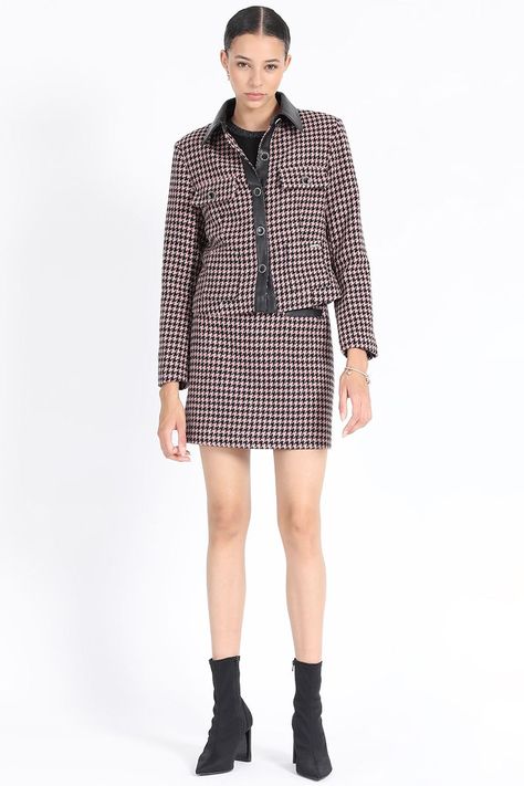 Falda Mini Pied De Poule, Negro Liola-1