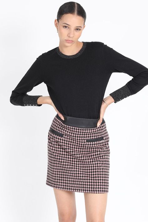 Falda Mini Pied De Poule, Negro Liola-4