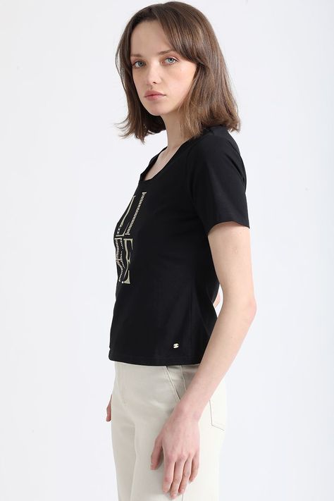 Polera Algodón Spandex Texto Life, Negro Liola-2