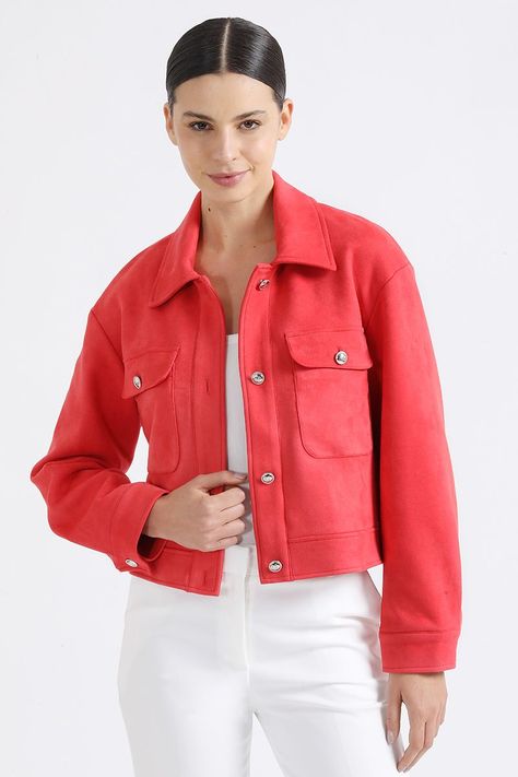 Chaqueta Cargo, Efecto Gamuza, Rojo Liola-0