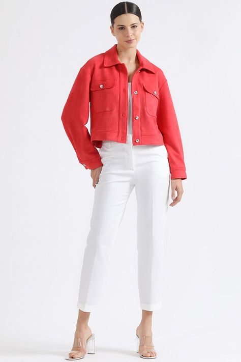 Chaqueta Cargo, Efecto Gamuza, Rojo Liola-1